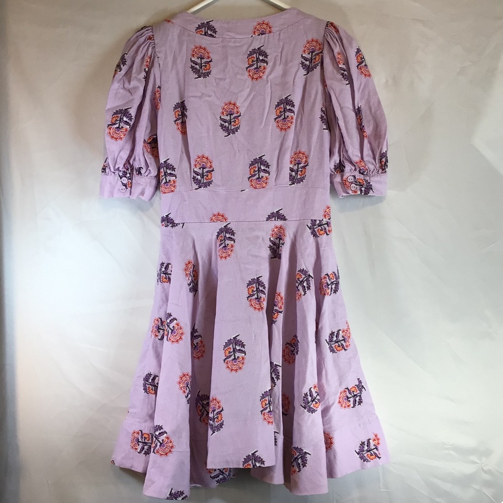 House of Harlow 1960 Size 2 Lavender Linen Boho Floral Puff Sleeve Dress - Picture 2 of 8